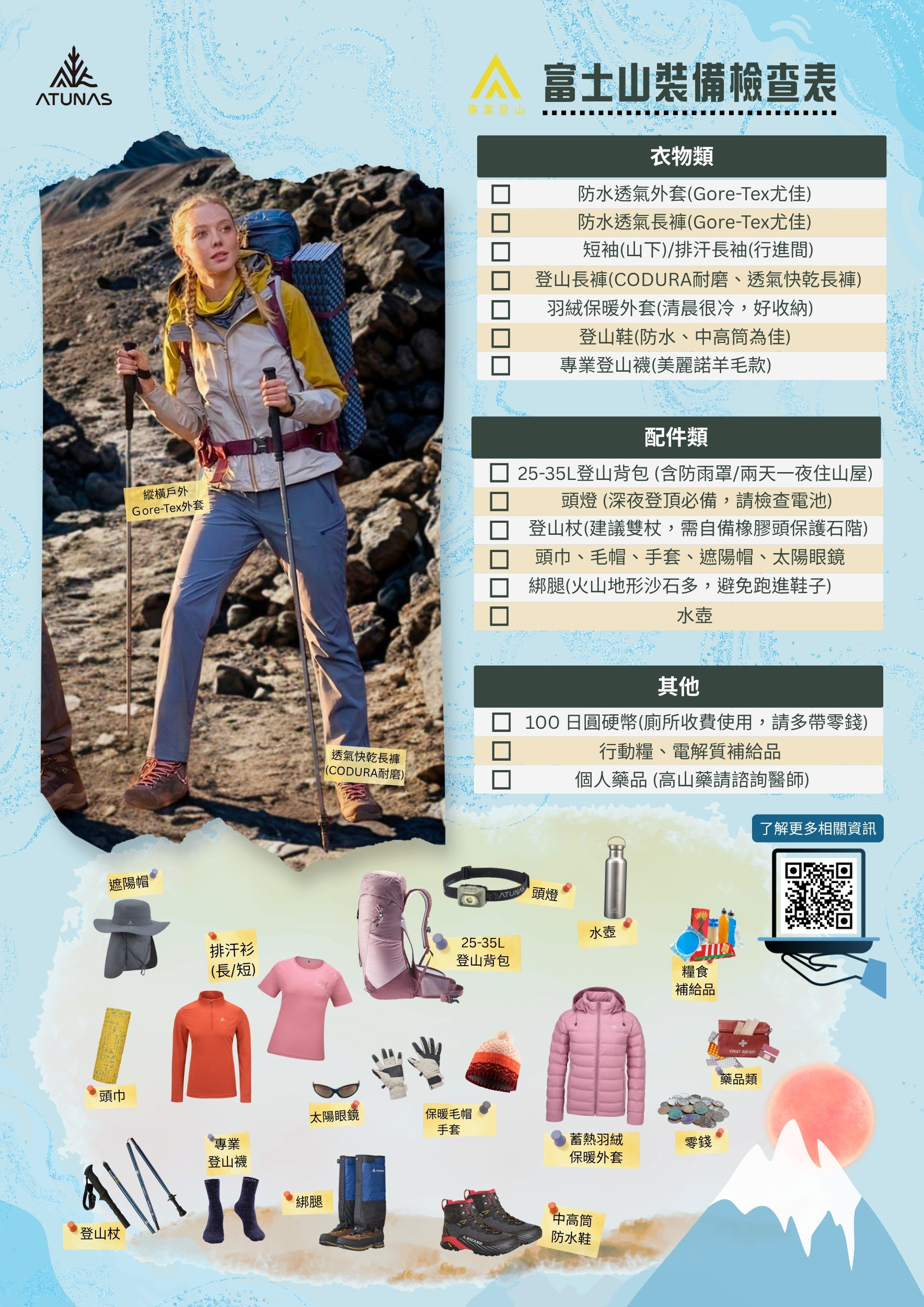 富士山登山裝備檢查表